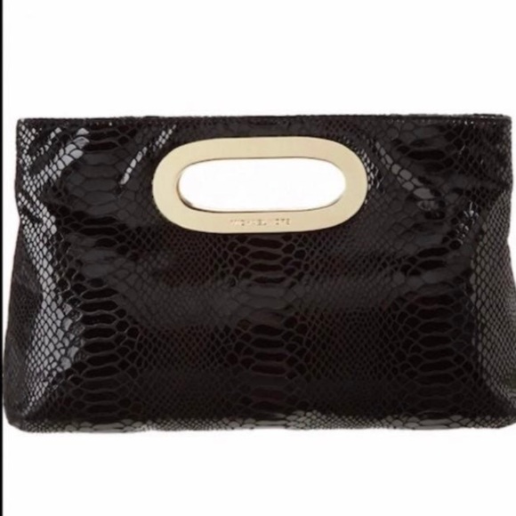 Michael Kors Berkley Black Python Embossed Leather Clutch New. - Picture 2 of 8